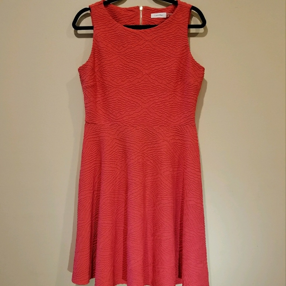 Calvin Klein size 8 Coral fit and flare dress!